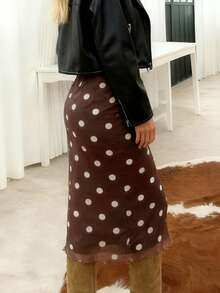 Women's High-Waist A-Line Midi Skirt With Flattering Pleats And Front Seam Detail, Lightweight Flowing Fabric, Elastic Back Waistband And Invisible Side Zip, Versatile Vintage-Inspired Casual Chic Skirt For Everyday, Office And Date Night Casual Midi Skirt Elegant Dot Print Slim Fit Knee Length Skirt For Party Work Daily Wear - Màu Khaki - Xem 3