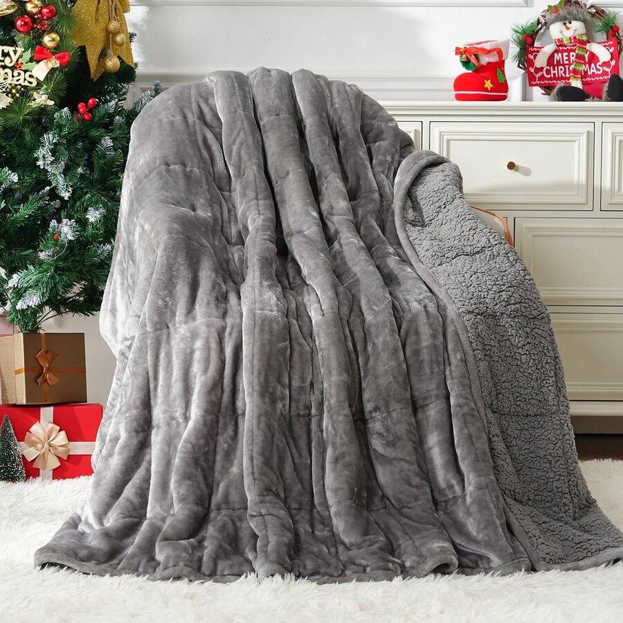 Warm Weighted Blanket, Fleece Sherpa Flannel Throw Heavy Blanket With 7-Layer Design - 灰色 - 查看 1