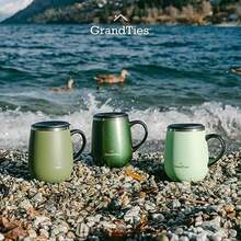 GRANDTIES - Taza de café aislante con asa, tapa deslizante para evitar salpicaduras, termo con forma de copa de vino de 16 oz con doble pared vacío de acero inoxidable(453 gramos (16 onzas) Verde oliva) - Multicolor - Ver 8