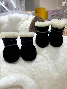 4pcs Winter Warm Dog Boots - Anti-Slip Polyester Pet Shoes, Wool Lining, Hook And Loop Strap, Suitable For Small Dogs - All Season, Protect Paws