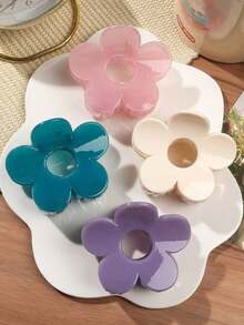 4pcs/Set Spring & Summer Bohemian Sweet Light Blue & White Mixed Marble Pattern Bow Daisy Flower Square Hair Claw, Beach Hair Accessories Claw Clips Hair Clips Hair Jaw Clip Hair Clamps Hair Clutch Hair Catcher Clip Fall Winter For Vacation Outfits Woman - 4 件組 - 多色 3 - 查看 6