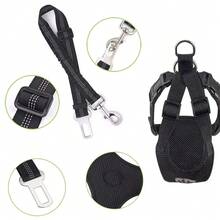 Dog Harness Vest With Safety Leash, Adjustable Pet Chest Strap, Dual-Layer Breathable Mesh Material, Car Safety Seatbelt Included - Black - View 3