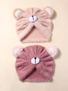 Bộ 2 mũ trẻ em hình gấu dễ thương đa năng, co giãn, thích hợp sử dụng hàng ngày, mùa thu/đông. - Nhiều màu - Xem 10