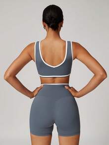 MASKERT "2-Piece Set"Women's Sports Suit, Vest Suit, Fitness Suit, Yoga Suit, Tight Fitting Running Exercise Suit, High Elasticity Suit, Home Leisure Suit, Skin Friendly And Comfortable - 霧霾藍 - 查看 5