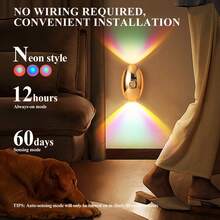 Luz de pared LED con sensor inteligente, lámpara de pared con sensor de movimiento interior inalámbrica, luz nocturna a batería, diseño adhesivo, giratoria, portátil, fácil de instalar, temperatura de color y brillo ajustables, adecuada para pasillos, baños, dormitorios, cocinas, armarios, escaleras, entradas, mesitas de noche, mesas, armarios, decoración del hogar, decoración de la sala de estar, luz con sensor de movimiento, lámpara de mesita de noche, luz LED, luz inalámbrica - Efectos de luz de neón - Ver 3