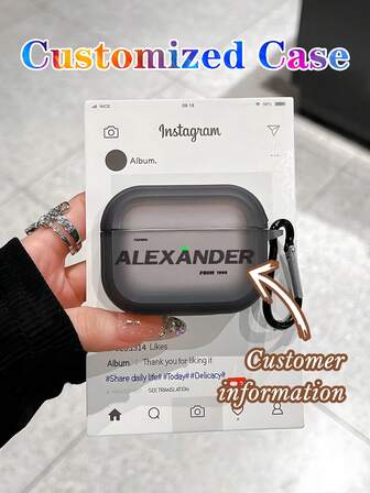 1pc Customizable Artistic Font & Striped Font, Customized Name/Birthday Text, Includes Metal Carabiner, Matte Transparent Shockproof Earphone Case Compatible With AirPods 2/3/4, Pro/Pro 2, Minimalist & Premium For Daily Use, Suitable As Gift For Yourself, Girlfriend/Boyfriend