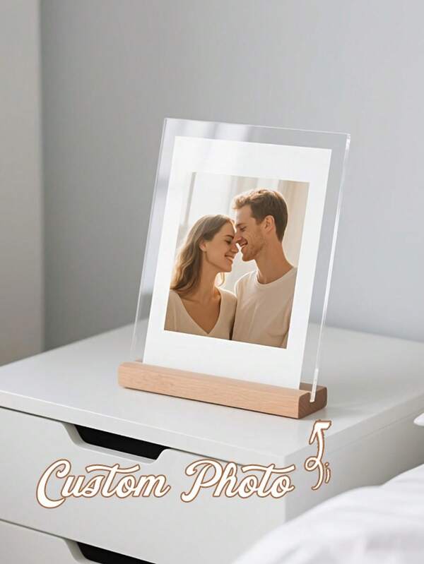 Marco de fotos acrílico personalizable, soporte de escritorio de acrílico y madera, adecuado para bodas, cumpleaños, aniversarios - Agrega tus propias fotos, regalo perfecto para preservar recuerdos preciados, regalo para familia/amigos/novia/novio, regalo del Día de San Valentín