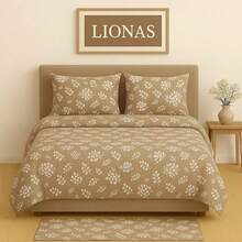 Bộ ga trải giường đôi có họa tiết – Ga trải giường có khóa kéo (200x230 cm) + 2 vỏ gối kiểu phong bì (50x70 cm) – Chất liệu mềm mại và thoáng khí, 80% cotton 20% polyester – Bền, thoải mái và thời trang, sản xuất tại Thổ Nhĩ Kỳ - Màu vàng trâu - Xem 1