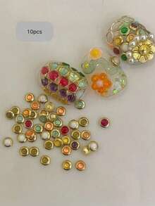 10件套复古日式彩色镶边水钻美甲装饰品，秋冬宫廷风铆钉美甲配件，新款金色美甲饰品 - 彩色 - 查看 3