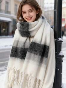 1pc Unisex Solid Color Winter Scarf, Minimalist Headscarf, Beach Shawl, Soft & Cozy New Solid Color Scarf For Men & Women, Student Dreamy Macaron Color, Thick Circle Scarf Shawl, Warm Couple Scarf - Multicolor Haimamao - View 6