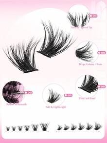 822pcs, 234pcs, 216pcs, 168pcs Individual False Eyelashes Set, 10-18mm Mixed Individual False Eyelashes Set, Includes Eyelash Glue, Sealer, Eyelash Tweezers, Eyelash Brush, Suitable For Daily Commute Or Festival Celebration DIY Eyelash Makeup Design - Black - View 4