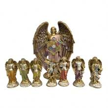 escultura de juego de arcángeles de 10 cm y metatrón con alas cerradas de 25 cm - Dorado - Ver 2