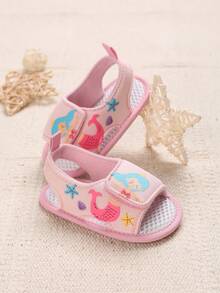 6-12M Cute Mermaid Design Soft Breathable Infant Prewalker Shoes, Indoor Slippers - Pink - View 4
