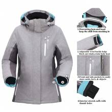 Women's Waterproof Ski Jacket, Insulated Snowboard Coat With Hood, Windproof Winter Outdoor Snow Jacket - Grey - View 3