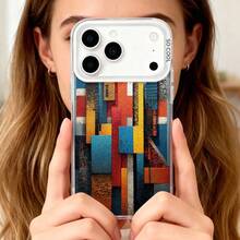 Abstract Geometric Pattern Phone Case Protective Cover Cute Design Gift for Women Trendy Aesthetic Multi Color for  17 17Pro 17Air 17ProMax 16 15 14 13 12 Pro Pro Max Plus SAMS22 23 24 25 Plus ULTRA - Negro - Ver 2