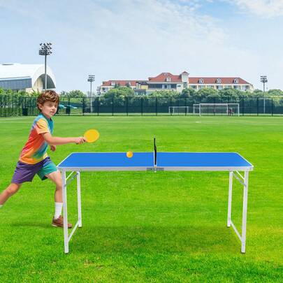 Foldable Portable Ping Pong Table Indoor Outdoor Christmas Family Game Premium Aluminum Alloy With Net Bats Balls Quick Setup Stable Fold-And-Go Table Tennis Table Blue Silver