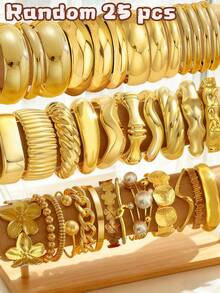 21件/16件/11件/8件/4件/1件 复古优雅金属多元素几何不对称亚克力扎染透明棕蓝绿白豹纹厚树脂手镯套装，包含仿珍珠、五瓣花、蝴蝶结、圆盘、波浪、交叉、镂空、宽手镯，简约个性化夸张高端珠宝套装 - 彩色 - 查看 14