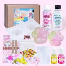 18pcs/Set Squishy Gel Making Kit, DIY Jewelry Making, Soft Silicone Cat Paw Making Kit, Include Transparent 50ml:50ml DIY Silicone AB Resin Glue, Cat Paw Silicone Mold, Flocking, Pigment, Tool, 1:1 By Volume Ideal For DIY