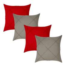 Set Of 4 And 2 Draped Suede Cushion Covers 44x44cm Decoration - Red/Gray - View 2