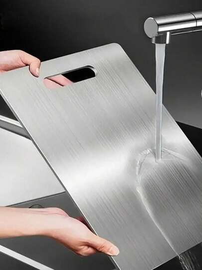 1pc Stainless Steel Cutting Board, Silver Color Kitchen Vegetable Fruit Chopping Board, Double-Sided Cooking Food Tray, Easy To Clean - Suitable For Kitchen, Camping, Dining, Meat, Vegetables, Fruits, Fish - Multifunctional Kitchen Tool, Kitchen Supplies, Kitchen Accessories, Outdoor Enthusiasts, Can Be Given As A Gift For Housewarming Or Outdoor Camping For Ladies