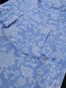 Women Jacquard Elegant Light Blue Long Curvy Peplum Dress Cutout Wedding Guest Sunday Occasion Party Dresses Spring - Baby Blue - View 6