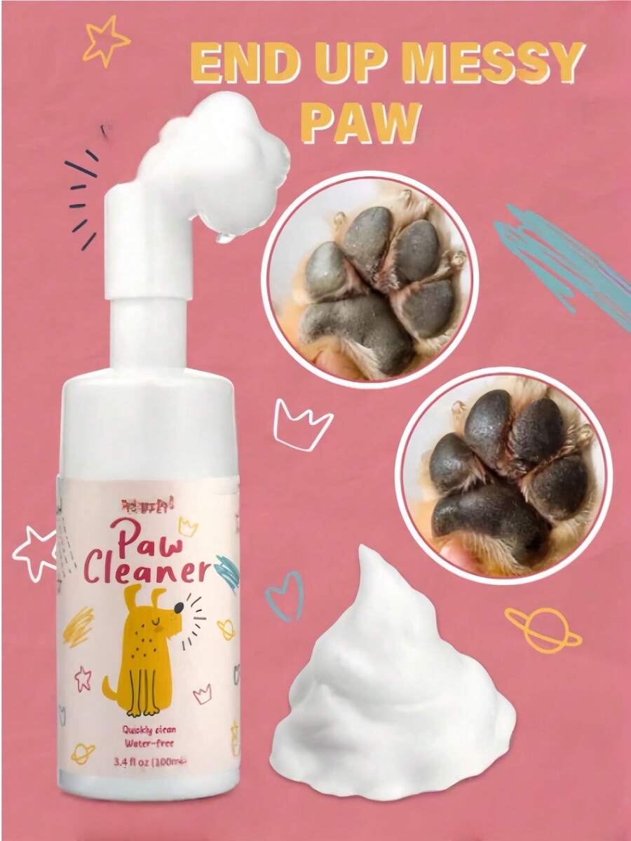 Paw Cleaner - No-Rinse Foaming Cleanser For Dogs And Cats | Deep Cleans Pet Paws | Includes Removable Soft Silicone Brush
