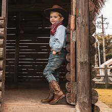 1 Pair Kids Cowboy Boots For Boys Girls Western Riding Shoes Square Toe Wide Calf Hunting Walking Adventure Toddler Little Big Kid - 全棕色 - 查看 9