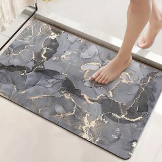 1 pieza Alfombra de baño de mármol de lujo, adecuada para baño, entrada, cocina, dormitorio, alfombra rectangular multifuncional para el hogar