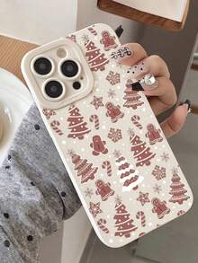 1pc Fashionable & Unique Christmas Tree & Gingerbread Man Graphic Milky White Soft Phone Case Compatible With IPhone 16/16Pro/16Plus/15/15ProMax/15Pro/11/12/13/14ProMax/11Pro/11ProMax/12Pro/12ProMax/13Pro/13ProMax/14Pro/14ProMax/17/17ProMax, Creative & Elegant - Multicolor - View 1