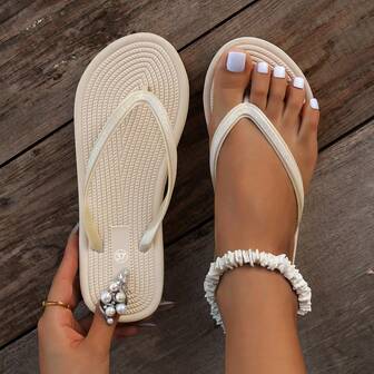 Women's Solid Color Simple & Fashionable, Lightweight Soft Comfortable, Outdoor Wear Open Toe Beach Holiday Bathroom Slippers Sandals