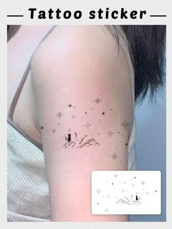 1 Piece Waterproof, Sweatproof, Washable Starry Sky Cat Mood Temporary Tattoo Sticker, Healing Niche Fine-Line Fake Tattoo