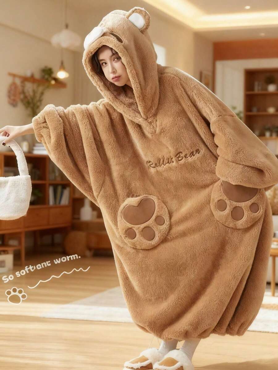 Women's Ultra Soft Ruffle Ankle-Length Fleece Robe Thickened Ruffle Trim Fashion Sleepwear Robes With Side Pockets, Soft Warm Long Bathrobe, Plush Spa Robes Lounge Robe House Coats Sleepwear With Pockets - Multicolor - View 1