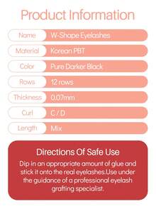 12 Rows YY 3DW 4DW 5DW 6DW Eyelash Extensions 12 Lines C D Curl 0.07 Thickness 8-15 Length W Shape Lashes