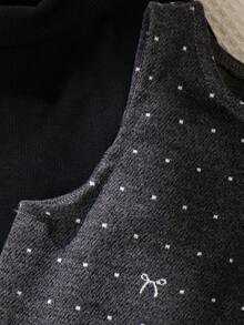 2 件套女婴优雅林地风格高领长袖上衣和 3D 蝴蝶结无袖连衣裙套装，春秋