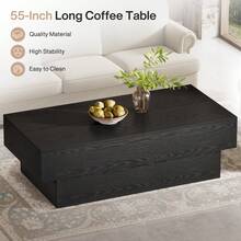 LITTLE TREE Modern Coffee Table, 55-Inch Rectangle Wooden Tea Table, Large Center Table For Living Room, Reception Room - Black - View 5