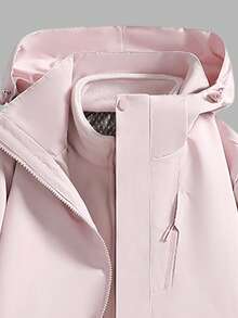 三合一女士户外外套套装，防风防水保暖连帽软壳外套，带可拆卸保暖内胆，抓绒材质，适合滑雪。