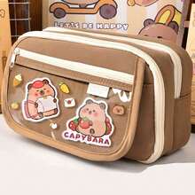 Capybara Large Backpack Set, Cute School Bag Light Comfortable, Suitable For Lower Grade Students, Large Capacity Backpack For Reducing Load And Protecting Spine, School Supplies Stationery For Friends And Students Back To School Season Black Ink Pens And Pencil Case Large-Capacity Multi-Layer Pencil Case, Back To School Supplies Essentials Office Supplies Valentine's Day Gifts - Multicolor - View 7