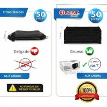 Cubrebocas Negro 50 piezas, Mascarilla Desechable Termosellada Tricapa, Caja de Tapabocas con 50 Piezas con Ajustador  Oculto y Tecnologa Ligera de Filtrado Efectivo - Negro - Ver 8