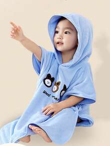 1件婴儿/儿童连帽浴袍，珊瑚绒吸水斗篷，可爱卡通图案，适合居家、海滩、浴室穿着