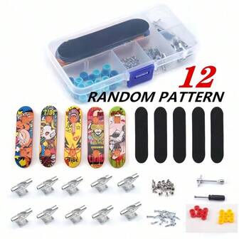 1套手指滑板收纳盒，DIY合金滑板组装套件，迷你磨砂双翘滑板玩具，多件套手指滑板套装