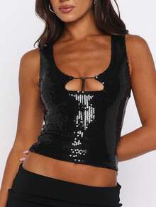 Women's Sequins Tank Tops Sleeveless Scoop Neck Sparkly Rave Party Club Camisole Vest Top - màu đen - Xem 3