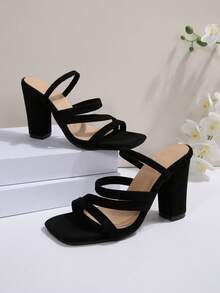 New European And American Style Versatile Minimalist Fashion Thick-Heel Sandals, Classic Square-Toe High-Heel Sandals - màu đen - Xem 11