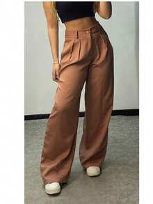 Tailored Wide Leg Trousers - Caqui - Ver 1