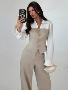 秋冬拼色修身两件套西装