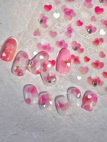 5D Embossed Sweet & Playful Heart 3D Nail Stickers, Macaron Pink Mini Heart Shiny Rhinestone 3D Self-Adhesive Reusable Nail Decals, Exquisite Nail Art Supplies, Essential For Nail Artists, Cute DIY Nail Decoration For Daily Use And Gifts, 1 Piece - Pink - View 3
