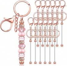 Tondiamo 12 Pcs Beadable Keychains Bars Bulk Blank Beaded Metal Keychain For Craft DIY Gift - Rose Gold - 查看 7