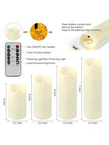 4支/12支装防水无焰户外LED蜡烛，带1/2个遥控器和定时器（尺寸：4英寸、5英寸、6英寸、7英寸高 x 2.2英寸直径），适用于节日装饰、家居装饰、婚礼、壁炉、浴室、卧室、办公室、蜡烛加热器、礼品