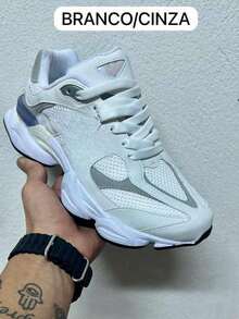 Men's And Women's White And Gray Comfortable Lace-Up Sneakers - 白色和灰色 - 查看 3