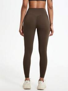 1 Piece High Waisted Hip Lifting Yoga Bottom Pants Breathable Nude Outdoor Pants Gym Running Training Legging - Chocolate Brown - View 7