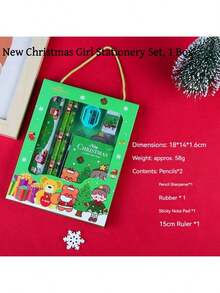 6pcs Christmas Blister Card Set - Includes 1 Ruler, 2 Pencils, 1 Eraser, 1 Pencil Sharpener, 1 Notepad, Pencil Set Can Be Used As Activity Prizes, Christmas Stationery Gifts